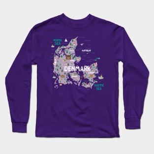 Denmark illustrated map Long Sleeve T-Shirt